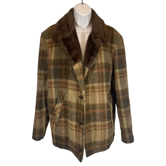 Vintage 70s Campus wool plaid jacket brown women’s large retro - Picture 1 of 10